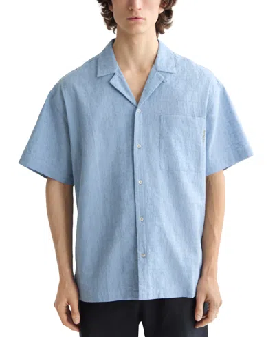 SCOTCH & SODA MEN'S RELAXED FIT SHORT SLEEVE CROSS HATCH BUTTON-FRONT CAMP SHIRT