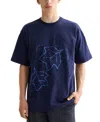 Scotch & Soda Loose Fit Leaf Embroidered Cotton T-shirt In Blue