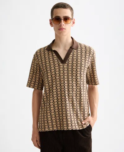 Scotch & Soda Men's Relaxed Fit Short Sleeve Geo Print Polo Shirt In Brown