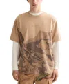Scotch & Soda Loose Fit Mountain Print Overdye Cotton T-shirt In Brown