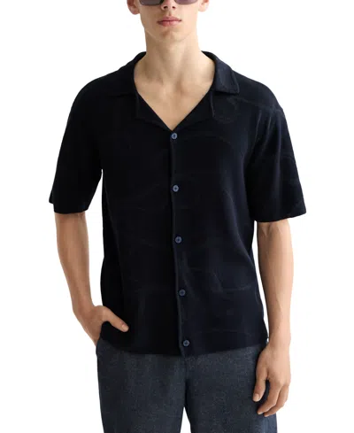 Scotch & Soda Men's Short Sleeve Tonal Jacquard Button-front Shirt In Blue