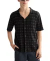Scotch & Soda Argyle Knit Camp Shirt In Black
