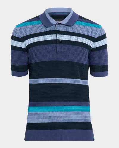 Scotch & Soda Men's Stripe Knit Classic-fit Polo Shirt In Blue