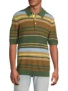 Scotch & Soda Stripe Textured Cotton Knit Polo In Black