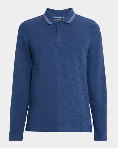 Scotch & Soda Men's Structured Knit Stripe-collar Polo Shirt In Blue