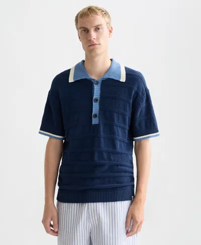 Scotch & Soda Structured Knitted Loose Fit Polo In Blue