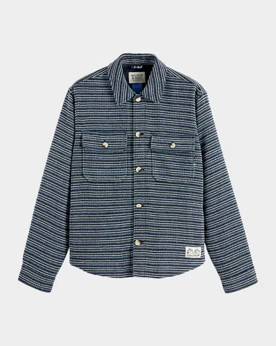 Scotch & Soda Men's Structured Stripe Overshirt In Blue