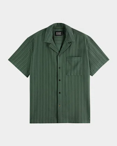 SCOTCH & SODA MEN'S TEXTURED STRIPE POCKET SHORT-SLEEVE SHIRT