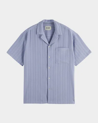 Scotch & Soda Men's Textured Stripe Pocket Short-sleeve Shirt In Purple
