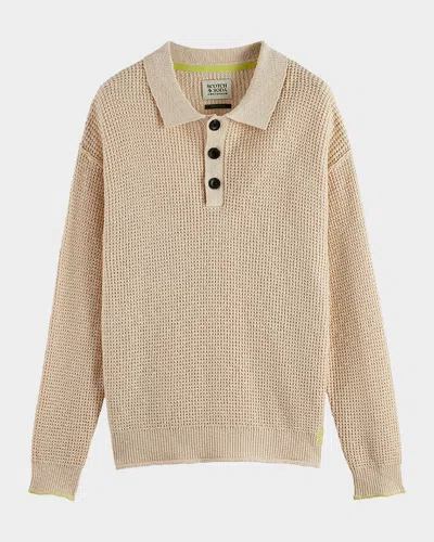 Scotch & Soda Men's Waffle Stitch Dropped Shoulder Polo Sweater In Neutral