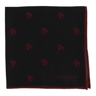 Scotch & Soda Mens Black/burgundy Pocket Square
