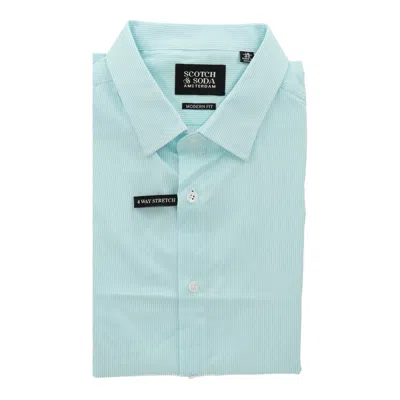 Scotch & Soda Mens White/green Dress Shirt In Blue