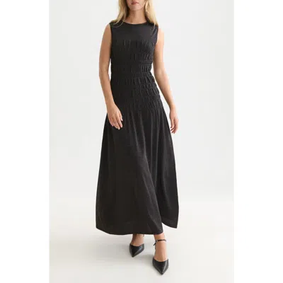 Scotch & Soda Metallic Smocked Sleeveless Maxi Dress In Black