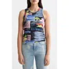 Scotch & Soda Mix Print Rib Stretch Cotton Tank In Multi