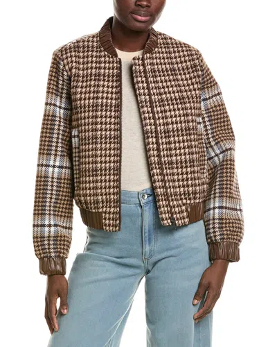 Scotch & Soda Mixed Media Bomber Jacket In Brown