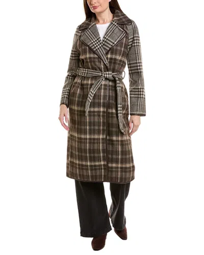 Scotch & Soda Mixed Plaid Coat In Brown
