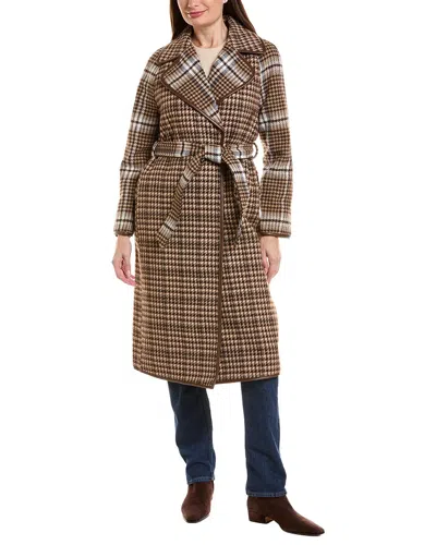 Scotch & Soda Mixed Plaid Coat In Brown