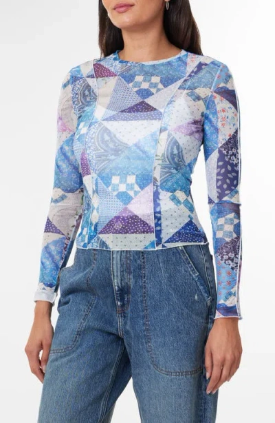 Scotch & Soda Mixed Print Long Sleeve Mesh Top In Memory Quilt