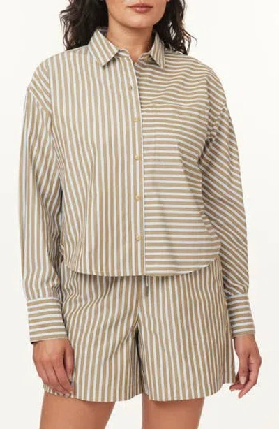 Scotch & Soda Mixed Stripe Crop Button-up Shirt In Green