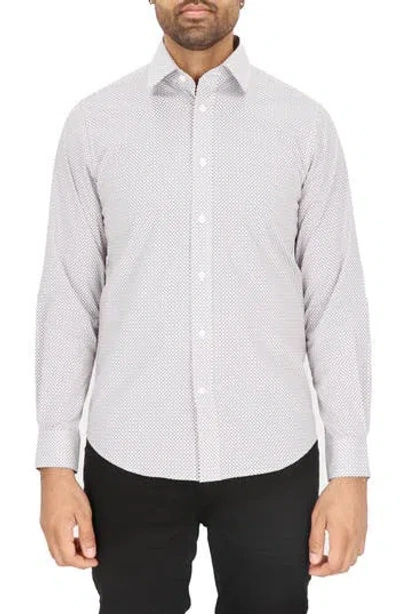 Scotch & Soda Modern Fit Dot Stretch Cotton Dress Shirt In Gray