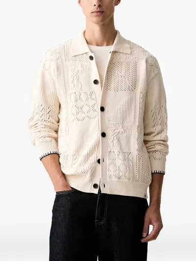 Scotch & Soda Multi-stitch Patchwork Cable-knit Cardigan In Nude