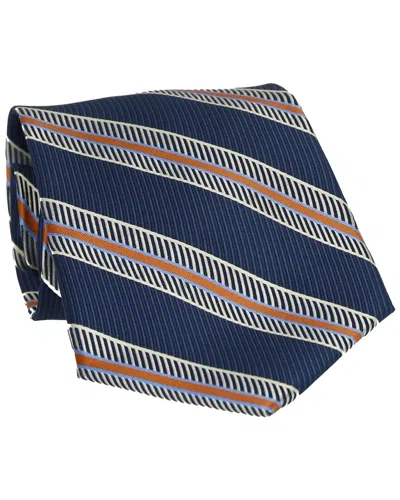 Scotch & Soda Navy & Orange Wide Stripe Tie In Blue