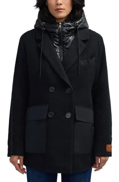 Scotch & Soda Nissa Water Repellent Peacoat With Removable Bib In Black