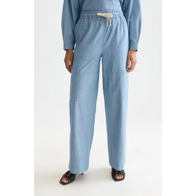 Scotch & Soda Noa Lightweight Chambray Straight Leg Pants In Blue