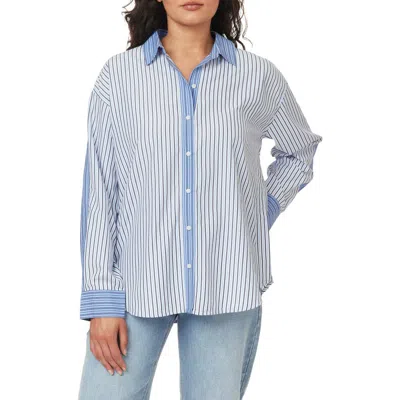 Scotch & Soda Oversize Colorblock Stripe Button-up Shirt In Blue