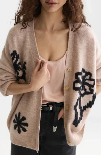 Scotch & Soda Oversize Floral Intarsia Button Front Cardigan In Neutral