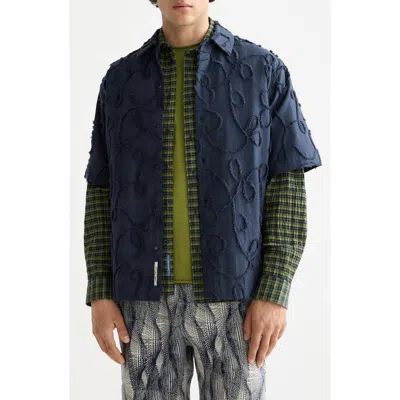SCOTCH & SODA SCOTCH & SODA OVERSIZE TEXTURED SHORT SLEEVE COTTON BLEND BUTTON-UP SHIRT