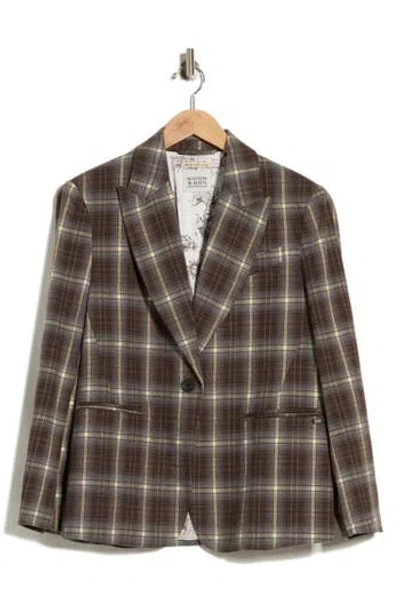 Scotch & Soda Oversized Plaid Blazer In Seal Brown Reed Yellow Plaid