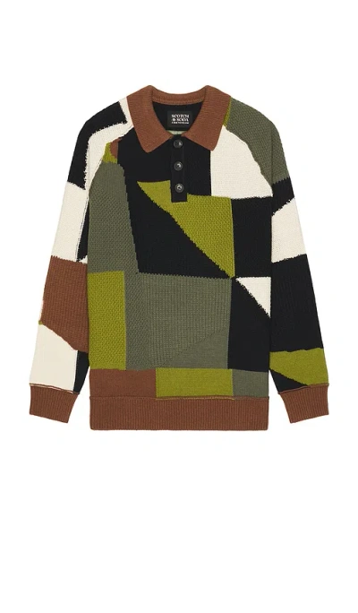 Scotch & Soda Patch Work Long Sleeve Polo In Multi