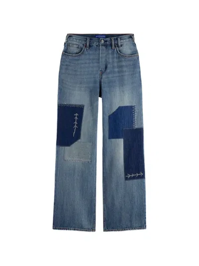 Scotch & Soda Patchwork Embroidered Jeans In Blue