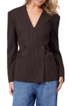 Scotch & Soda Pinstripe Belted Double Breasted Blazer In Multi