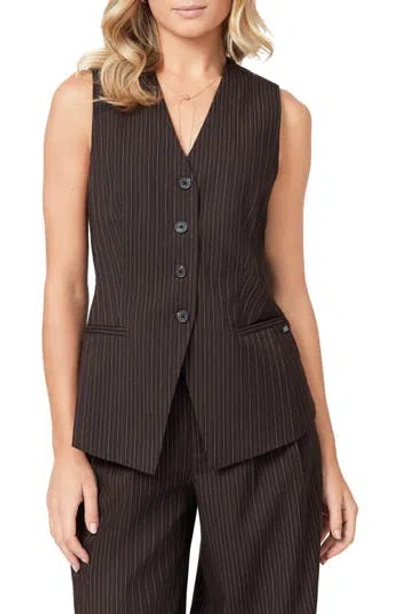 Scotch & Soda Pinstripe Longline Vest In Brown