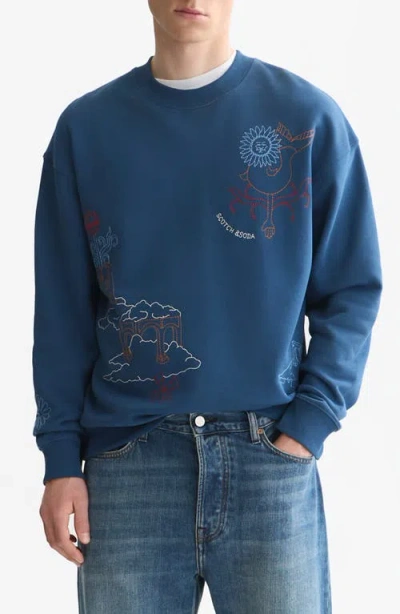 Scotch & Soda Placed Embroidered Cotton Sweatshirt In Animal Print