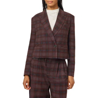 Scotch & Soda Plaid Cropped Blazer In Brown