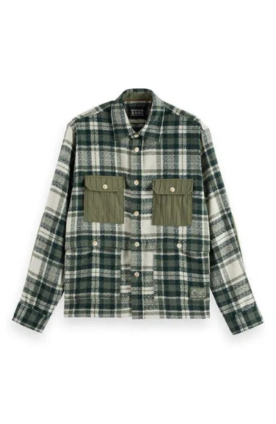 Scotch & Soda Plaid Patchwork Regular Fit Button-up Shirt In Green
