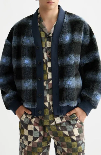 Scotch & Soda Plaid Polar Fleece Cardigan In Multi