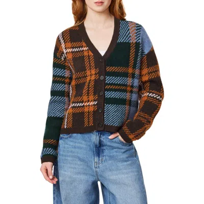 Scotch & Soda Plaid V-neck Cardigan In Scarab Mix