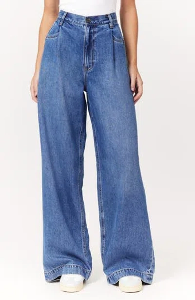 Scotch & Soda Pleated High Waist Wide Leg Trouser Jeans In Blue
