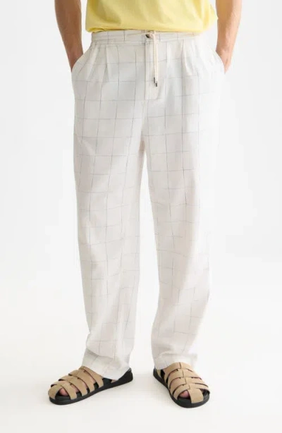 Scotch & Soda Pleated Relaxed Straight Fit Cotton & Linen Blend Pants In White