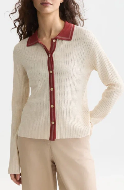 Scotch & Soda Pointelle Knit Cardigan In Neutral
