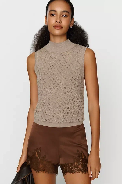Scotch & Soda Pointelle Mock Neck Sweater In Brown