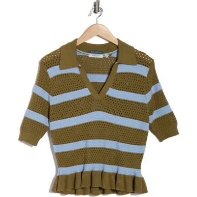 Scotch & Soda Pointelle Peplum Sweater In Green