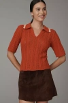 Scotch & Soda Pointelle Short-sleeve Sweater In Brown