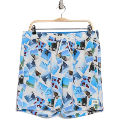 Scotch & Soda Polaroid Print Swim Trunks In Blue