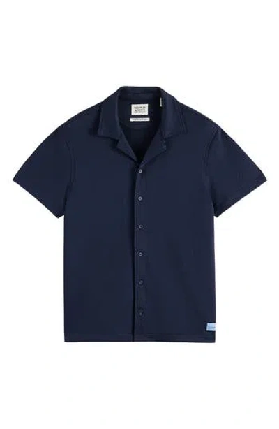 Scotch & Soda Popcorn Jersey Short Sleeve Button-up Camp Shirt