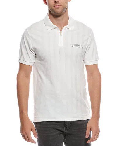 Scotch & Soda Popcorn Pique Polo Shirt In White